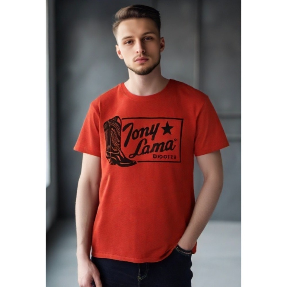 Tony Lama Graphic Boot Tee Size Small Cotton Blend Crewneck Short Sleeve Red EUC